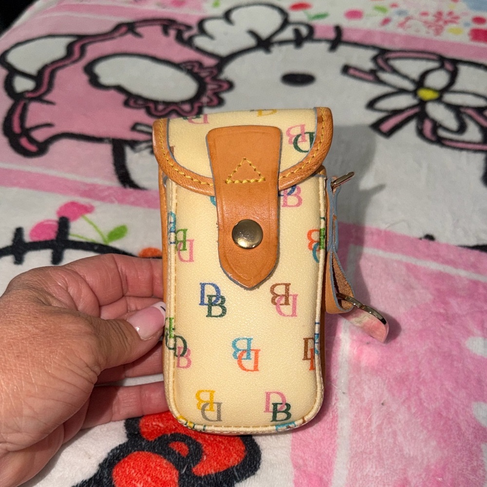 Dooney 💛 Bourke Vintage Cream Multicolor DB Monogram Leather-Trim Pouch